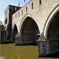 The bridge Pont des Trous over the river Scheldt, Tournai, Belgium